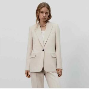 NWT ZARA STRAIGHT CUT BLAZER JACKET STONE S SMALL